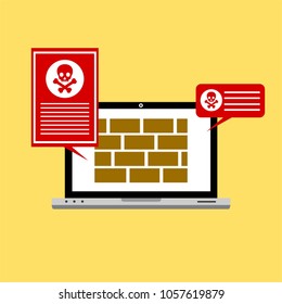 Hacker activity computer.Alert notification on laptop computer vector, malware concept, spam data, fraud internet error, insecure connection, online scam, virus