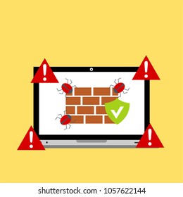 Hacker activity computer.Alert notification on laptop computer vector, malware concept, spam data, fraud internet error, insecure connection, online scam, virus