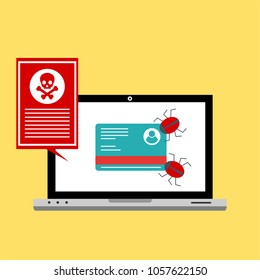 Hacker activity computer.Alert notification on laptop computer vector, malware concept, spam data, fraud internet error, insecure connection, online scam, virus