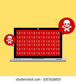 Hacker activity computer.Alert notification on laptop computer vector, malware concept, spam data, fraud internet error, insecure connection, online scam, virus