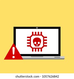 Hacker activity computer.Alert notification on laptop computer vector, malware concept, spam data, fraud internet error, insecure connection, online scam, virus