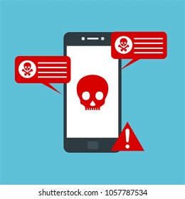 Hacker activity computer.Alert notification on mobile phone vector, malware concept, spam data, fraud internet error, insecure connection, online scam, virus