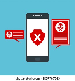 Hacker activity computer.Alert notification on mobile phone vector, malware concept, spam data, fraud internet error, insecure connection, online scam, virus