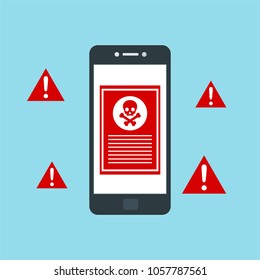 Hacker activity computer.Alert notification on mobile phone vector, malware concept, spam data, fraud internet error, insecure connection, online scam, virus