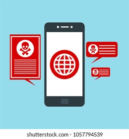 Hacker activity computer.Alert notification on mobile phone vector, malware concept, spam data, fraud internet error, insecure connection, online scam, virus