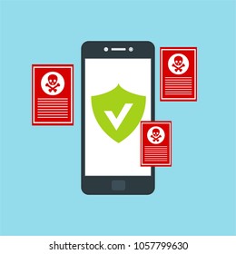 Hacker activity computer.Alert notification on mobile phone vector, malware concept, spam data, fraud internet error, insecure connection, online scam, virus