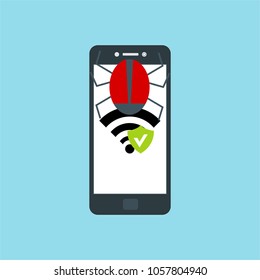Hacker activity computer.Alert notification on mobile phone vector, malware concept, spam data, fraud internet error, insecure connection, online scam, virus