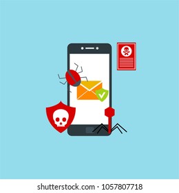 Hacker activity computer.Alert notification on mobile phone vector, malware concept, spam data, fraud internet error, insecure connection, online scam, virus