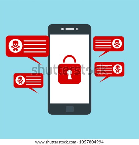 Hacker activity computer.Alert notification on mobile phone vector, malware concept, spam data, fraud internet error, insecure connection, online scam, virus