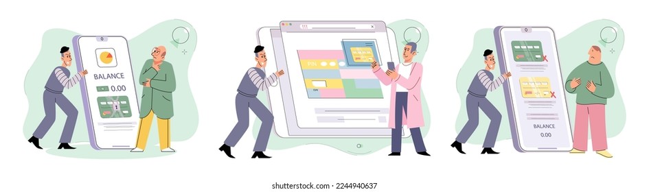 Hacker activity. Hacking computer. Phishing account, steal data, cyber attack. Stealing password. Cyber crime, theft personal information, cyber security spy access. Internet fraud scenes set metaphor