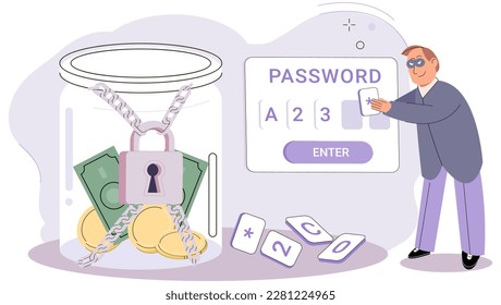 Hacker activity. Hacking computer. Phishing account, steal data, cyber attack. Stealing password. Cyber crime, theft personal information, cyber security spy access. Internet fraud scenes set metaphor