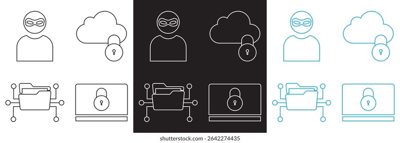 Ícone de atividade de hacker . Vetor para sites, interfaces móveis, apresentações, banner, marca visual etc. Ilustração vetorial. isolada no plano de fundo branco e preto. EPS 10
