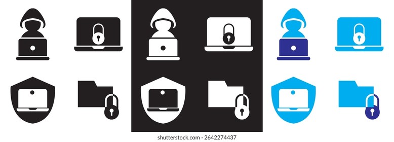 Ícone de atividade de hacker . Vetor para sites, interfaces móveis, apresentações, banner, marca visual etc. Ilustração vetorial. isolada no plano de fundo branco e preto. EPS 10