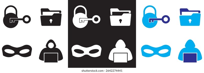 Ícone de atividade de hacker . Vetor para sites, interfaces móveis, apresentações, banner, marca visual etc. Ilustração vetorial. isolada no plano de fundo branco e preto. EPS 10
