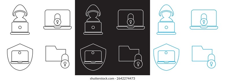 Ícone de atividade de hacker . Vetor para sites, interfaces móveis, apresentações, banner, marca visual etc. Ilustração vetorial. isolada no plano de fundo branco e preto. EPS 10