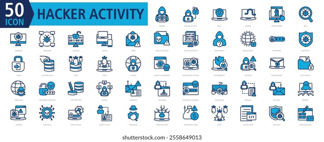 HACKER ACTIVITY ICONSET BLUE STYLE with hacker,hacker activity,hack,worms,trojan horse,bug,malware,malware,hacking,device	