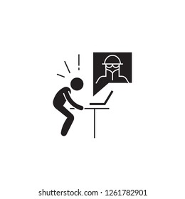 Hacker attack black vector concept icon. Hacker attack flat illustration, sign