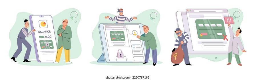 Hacker attack, fraud investigation, internet phishing attack. Fraud prevention. Internet user open scam email. Cyber criminal stealing privacy account and password, bank document and credit card