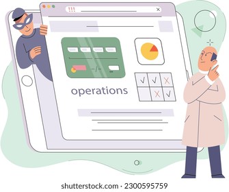 Hacker attack, fraud investigation, internet phishing attack. Fraud prevention. Internet user open scam email. Cyber criminal stealing privacy account and password, bank document and credit card