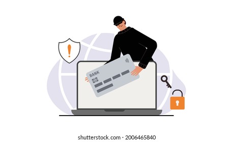 Hacker attack. Fraud with user data on social networks. Credit or debit card theft. Internet phishing, hacked username and password. Cybercrime and crime. A thief on a website online on the internet