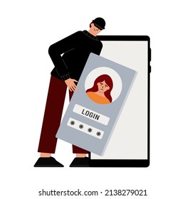 Hacker attack. Fraud with user data on social networks. Credit or debit card theft. Internet phishing, hacked username and password. Cybercrime and crime. A thief on a website online on the internet