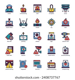 Hacker Attack icon pack for your website design, logo, app, and user interface. Hacker Attack icon filled color design. Vector graphics illustration and editable stroke.