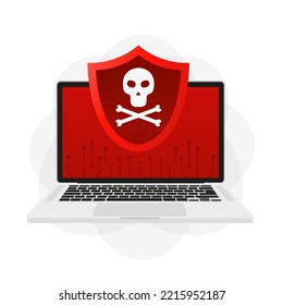 A hacker attack on a laptop. Hacking and web security. Internet phishing concept. cyber protection, shield, software code. Vector illustration