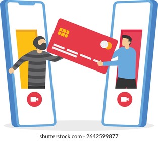 Ataque De Hackers, Segurança De Transações, Phishing E Crimes Cibernéticos. Ataque profissional de hackers e dados de segurança da Web, login, senha de roubo, dados de cartão de crédito. Conjunto de Ilustrações Planas de Vetor de Contorno de Desenho Animado 