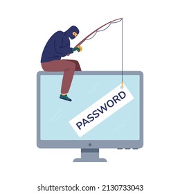 Hacker attacks computer security system, flat vector illustration isolated on white background. Hacker attack and personal data security protection concept.