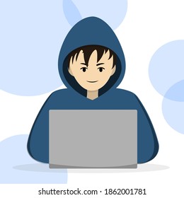 Hacker hinter einem Laptop. Hacken der Daten anderer. Vektorgrafik