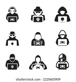 hacker black flat icon set