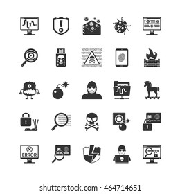 Hacker Black Icons Set. Isolated Vector Illustration