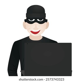 Hacker in black suit . vector illustration