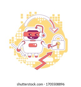 Hacker bot thin line concept vector illustration. Stealing personal account password, data and content. Bad scraper robot 2D cartoon character for web design. Cyber attack creative idea