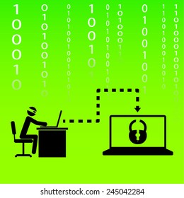 hacker breaks into someone else's data, vector illustration
