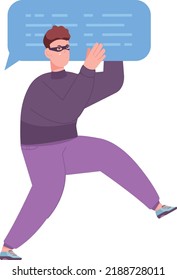 Hacker carrying comment box. Internet chat troll isolated on white background