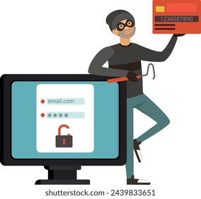 Hacker character. Cyber criminal steal money from credit card