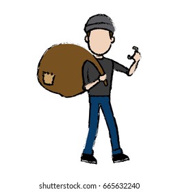 hacker character holding bag criminal concept