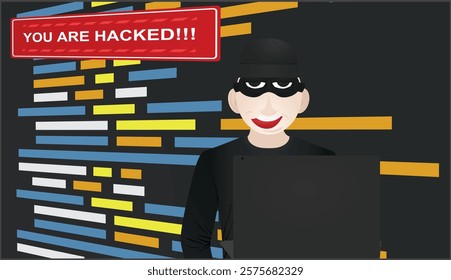 Hacker coding scene. vector illustration