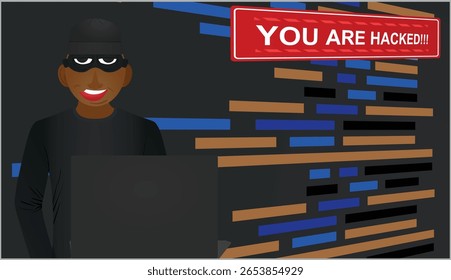 Hacker codificando cena. ilustração vetorial	