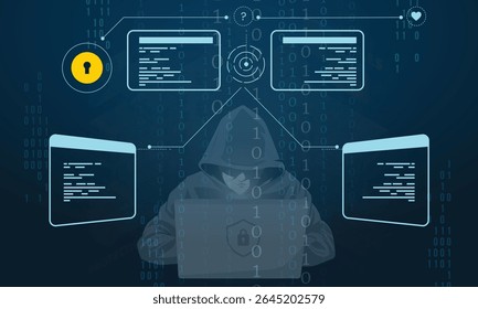 Hacker cometendo uma violação de dados - Ilustração de vetor