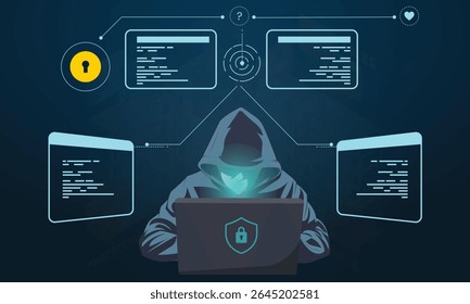 Hacker cometendo uma violação de dados - Ilustração de vetor