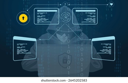 Hacker cometendo uma violação de dados - Ilustração de vetor
