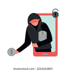 Hacker composition with conceptual icons of illegal cyber activity breaking account malware data stealing vector illustration