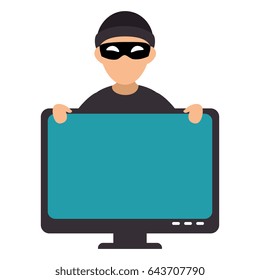 Hacker with computer avatar character