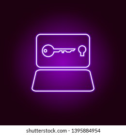 Hacker, computer  icon in neon style. Can be used for web, logo, mobile app, UI, UX 