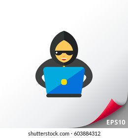 Hacker at computer vector icon