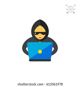 Hacker at computer vector icon