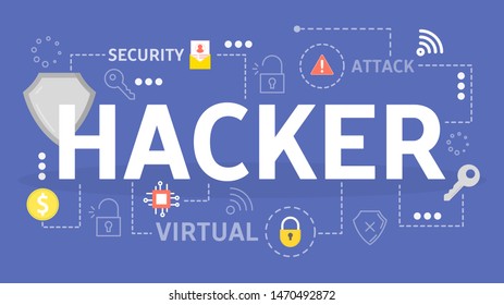 Hacker concept. Stealing digital data from the computer. Thief attack computer system. Hacking in the internet. Flat vector illustration
