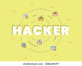 hacker concept with word or text on center with icon spreading around